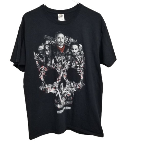 AMC The Walking Dead 2016 Graphic Tee Collage of Cast in Skull Black - Picture 8 of 10